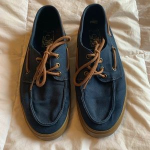 Vans Dark Blue Canvas Boat Shoes Sz 9.5